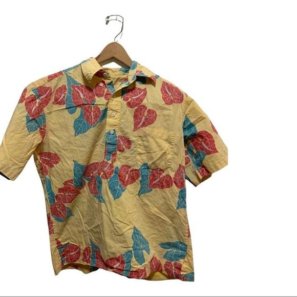 Vintage Hawaiian Reyn spooner yellow floral quarter button 100% cotton shirt! - Picture 1 of 5